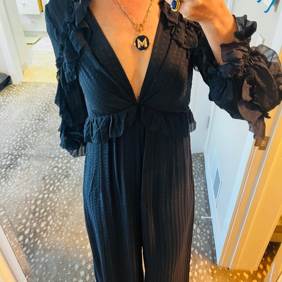 Zimmermann folly navy wide leg 100% silk pantsuit jumpsuit lined sz 1 NWOT - Picture 10 of 12